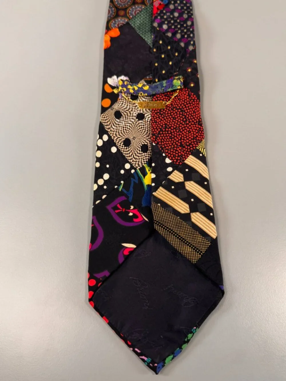 Vtg Brioni Necktie Multicolor Patchwork Geometric Print Made in Italy 100% Silk